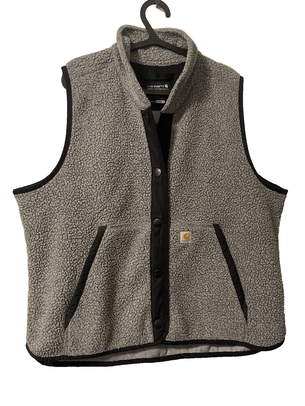 Carhartt Sherpa Fleece Snap Front Vest Relaxed Fit Gray Black Womens XL